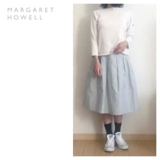 マーガレットハウエル(MARGARET HOWELL)のマーガレットハウエル☆コットン☆フレアスカート☆グレー☆エムエイチエル☆MHL(ひざ丈スカート)