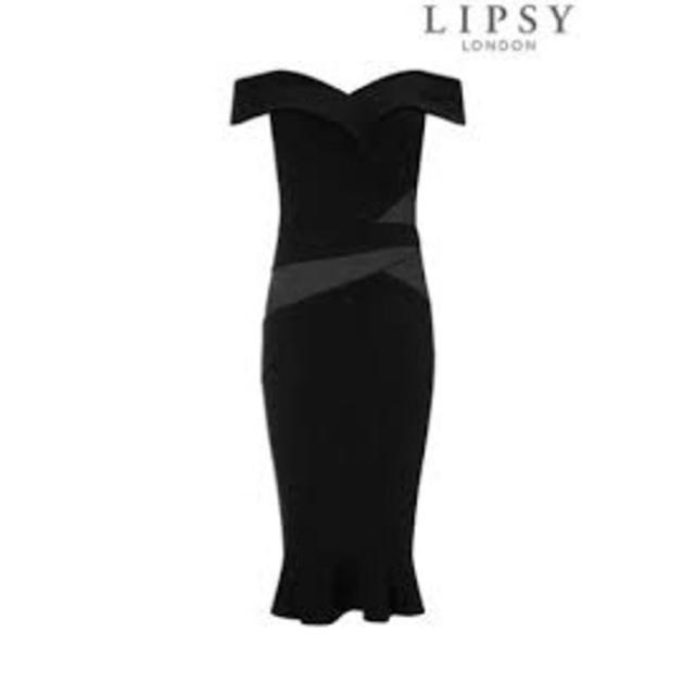 Lipsy(リプシー)のSALE★Lipsy(リプシー)◇サテン切替 オフショルダーワンピース ブラック レディースのワンピース(ひざ丈ワンピース)の商品写真