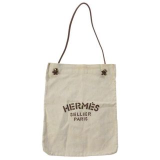 エルメス(Hermes)のHERMESエルメスアリーヌGMコットンキャンバスレザー紐トートエコバッグ巾着(トートバッグ)