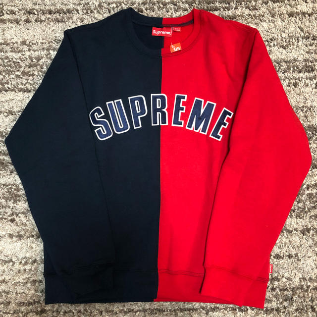 Supreme - M 紺 赤 supreme split crewneck sweatshirt