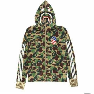 アベイシングエイプ(A BATHING APE)の新品 Lサイズ SHARK HOODIE adidas & BAPE GREEN(パーカー)