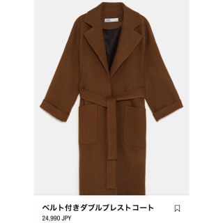 ザラ(ZARA)のzara ベルト付きダブルブレストコート XS(ロングコート)