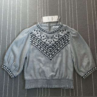 ザラ(ZARA)のみずたま様専用zara 刺繍入りトップス グレー(シャツ/ブラウス(長袖/七分))