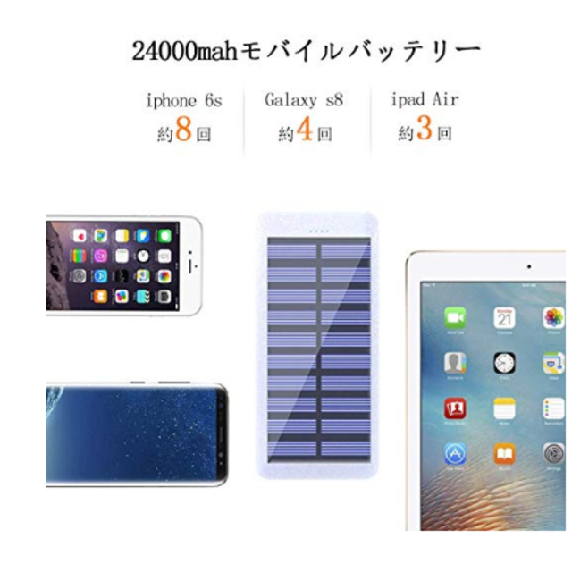 新品☆ソーラーチャージャー モバイルバッテリー 24000mAh 大容量  スマホ/家電/カメラのスマートフォン/携帯電話(バッテリー/充電器)の商品写真