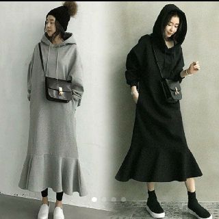 ザラ(ZARA)の美品　裾フリル　パーカー　ワンピース　1(ロングワンピース/マキシワンピース)