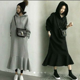 ザラ(ZARA)の美品　裾フリル　パーカーワンピース　2(ロングワンピース/マキシワンピース)