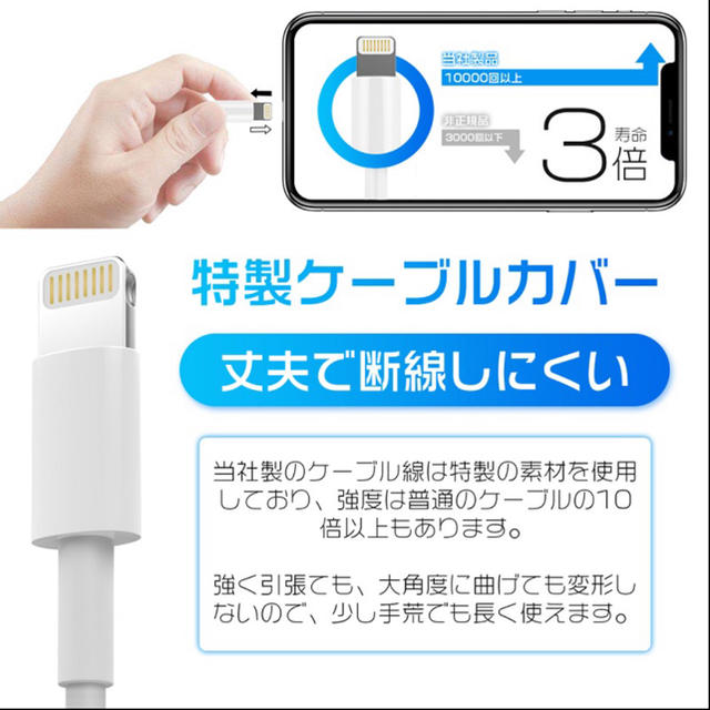 iPhone(アイフォーン)のiPhone 充電ケーブル 2本セット スマホ/家電/カメラのスマートフォン/携帯電話(バッテリー/充電器)の商品写真