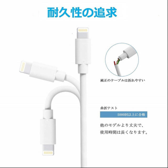 iPhone(アイフォーン)のiPhone 充電ケーブル 2本セット スマホ/家電/カメラのスマートフォン/携帯電話(バッテリー/充電器)の商品写真