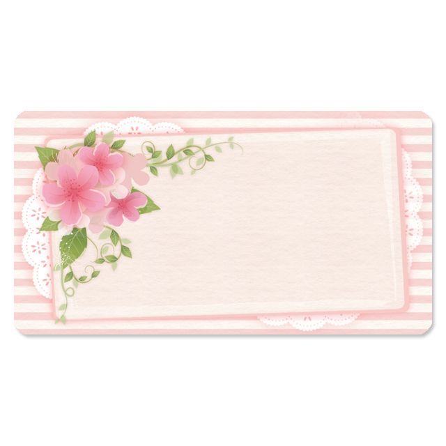 〈アドレスシール〉花とレースフレーム　ボーダー《ピンク01》3-44 ハンドメイドの文具/ステーショナリー(カード/レター/ラッピング)の商品写真