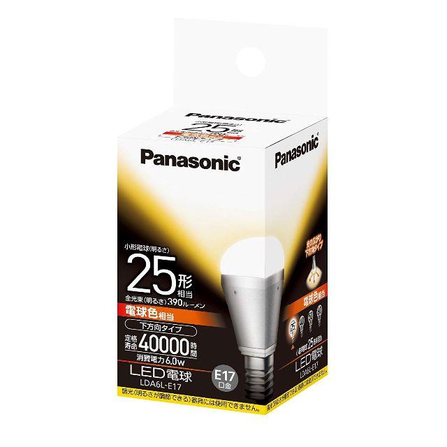 Panasonic(パナソニック)のパナソニック LED電球 E17口金 電球色相当(6.0W) LDA6LE17 インテリア/住まい/日用品のライト/照明/LED(蛍光灯/電球)の商品写真