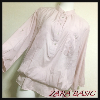 ザラ(ZARA)の[ZARA BASIC]桜ピンク スタンドカラー ペプラムブラウス カットソー(シャツ/ブラウス(長袖/七分))