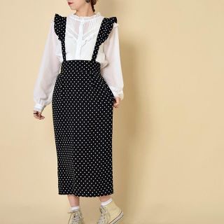 ダブルクローゼット(w closet)のドット柄 サスペンダー付き タイトスカート(ロングスカート)