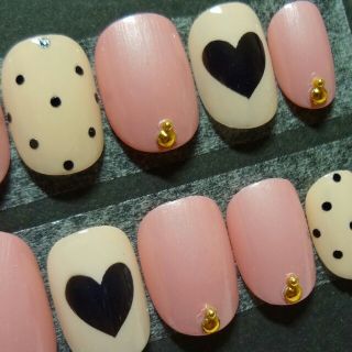 パールピンク×ハート&ドットネイル(つけ爪/ネイルチップ)