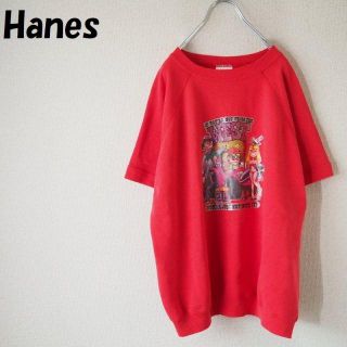 ヘインズ(Hanes)の【人気】Hanes/ヘインズ デザインプリント半袖スウェット レッド サイズL(スウェット)