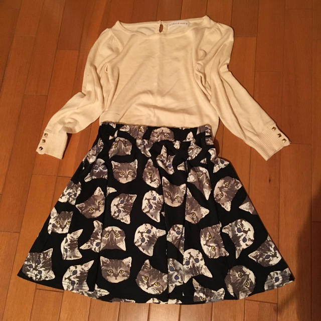 franche lippee(フランシュリッペ)の猫柄フレアスカート レディースのスカート(ひざ丈スカート)の商品写真