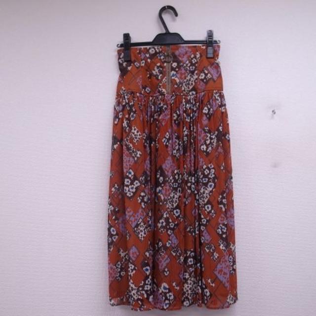 Lily Brown(リリーブラウン)の美品リリーブラウンLily Brownアニマルアーガイルスカート☆オレンジ レディースのスカート(ロングスカート)の商品写真