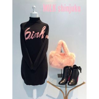 ミルク(MILK)の【美品】ニットワンピース 黒ピンク【MILK】(ニット/セーター)