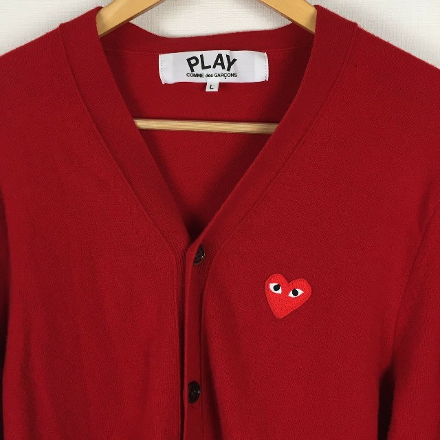 COMME des GARCONS(コムデギャルソン)の美品 プレイコムデギャルソン 長袖カーディガン レッド サイズL メンズのトップス(カーディガン)の商品写真