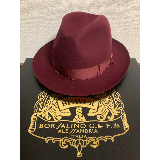 Borsalino(ボルサリーノ)の極美品 BORSALINO ボルサリーノ 最高級 ビーバー 57 ボルドー メンズの帽子(ハット)の商品写真