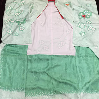 新品 正絹 総絞り 7歳 ペパーミントグリーン 金駒刺繍 手毬 桜刺繍