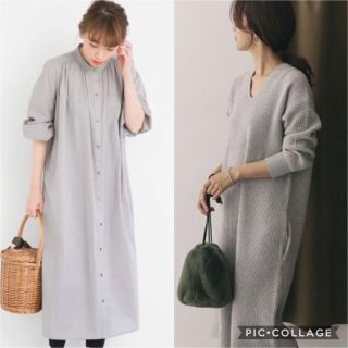 アーバンリサーチドアーズ(URBAN RESEARCH DOORS)の【さわさわ様専用】ハミルトンウールVネックニットOP  ギャザーシャツOP(ロングワンピース/マキシワンピース)