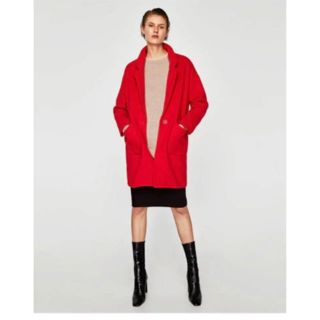 ザラ(ZARA)のZARA 新品未使用‼︎  ソフトロングコート レッド 赤(ロングコート)