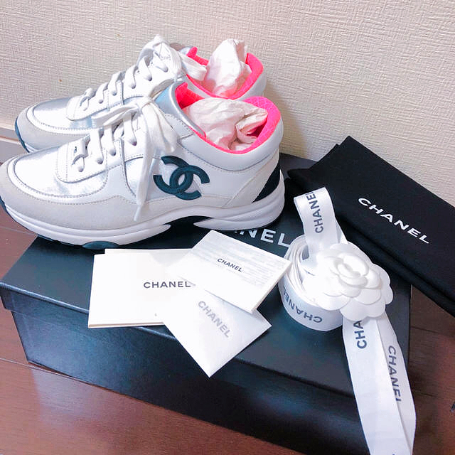 CHANEL　G24579 ココマーク付きスニーカー ツイード