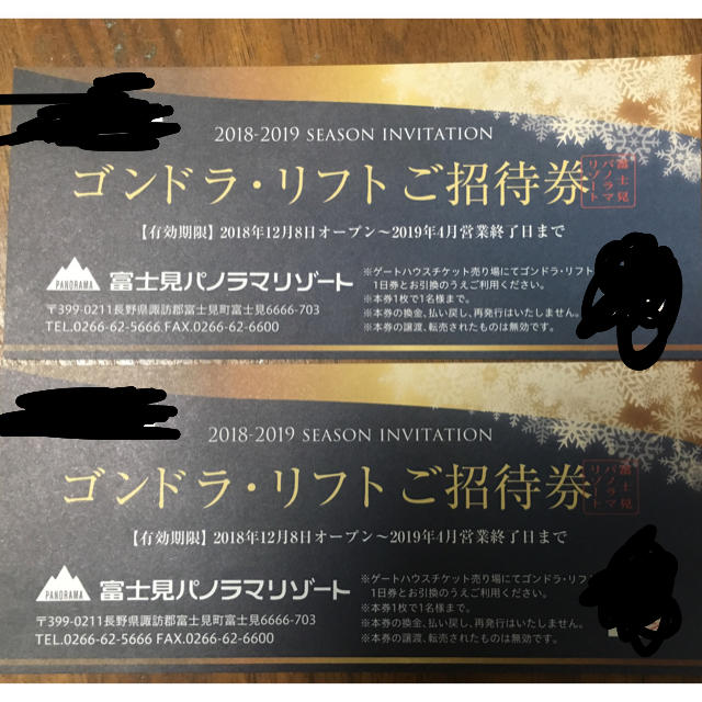 富士見パノラマリゾート リフト 引換券 2枚施設利用券