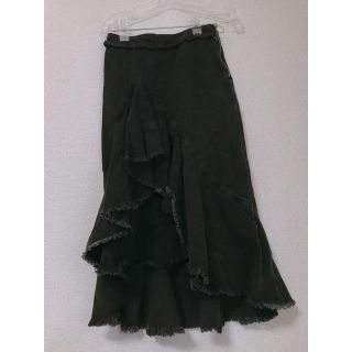 ザラ(ZARA)のzara デニムフリンジフリルスカート(ロングスカート)