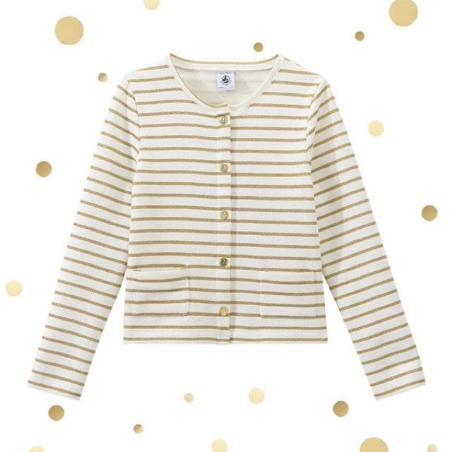 PETIT BATEAU(プチバトー)の【新品】プチバトー 6ans ラメマリニエールカーディガン ホワイト キッズ/ベビー/マタニティのキッズ服女の子用(90cm~)(カーディガン)の商品写真