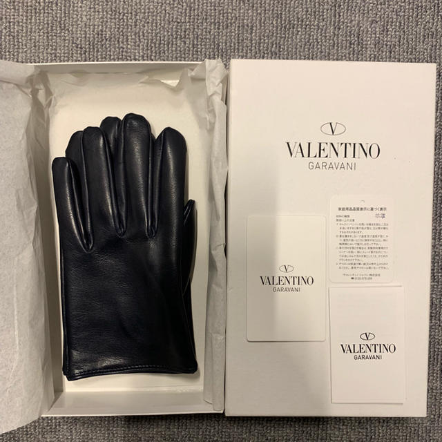 【2021秋冬新作】 VALENTINO - 新品 VALENTINO ヴァレンティノ レザーグローブ ネイビー レザー手袋 手袋