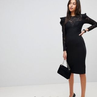 エイソス(asos)の＊ASOS UK10 ロングスリーブペンシルドレス(ミディアムドレス)