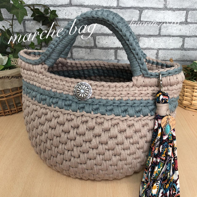 マルシェバッグ♡ぽこぽこ編み♡ベージュローゼ♡ズパゲッティ春バッグ マルシェバッグ♡ぽこぽこ編み♡ベージュローゼ♡ズパゲッティ春バッグ