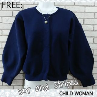 ドットアンドストライプスチャイルドウーマン(Dot&Stripes CHILDWOMAN)のFREE: 新品 カーディガン／ ドットアンドストライプス★未使用★ ネイビー(カーディガン)