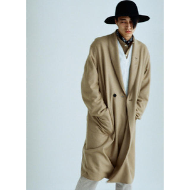 UNUSED(アンユーズド)のURU | SHAWL COLLAR OVER COAT (BEIGE) メンズのジャケット/アウター(チェスターコート)の商品写真
