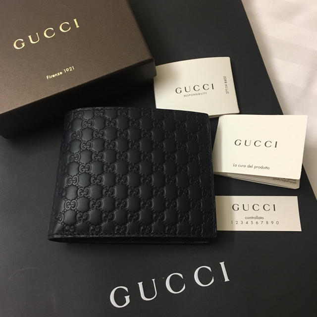 新品 グッチ GUCCI 財布 二つ折り グッチシマ レザー メンズ ネイビー