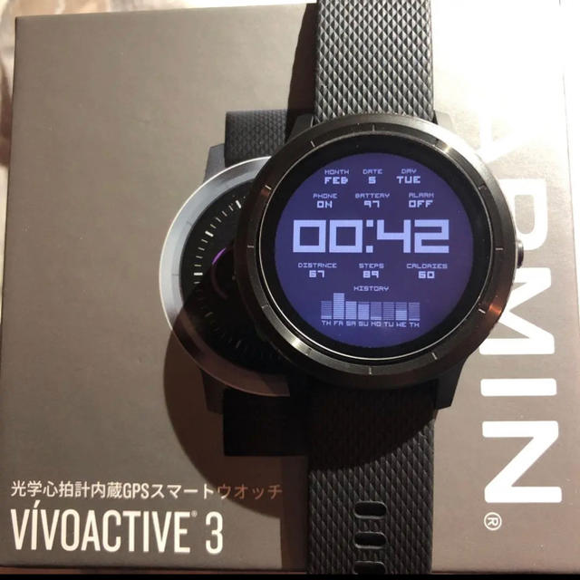 ガーミン vivoactive3 美品 ガラス保護 プラグキャップ付き