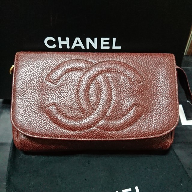 CHANEL シャネル キャビアスキン ココマーク ミラー付き ポーチ