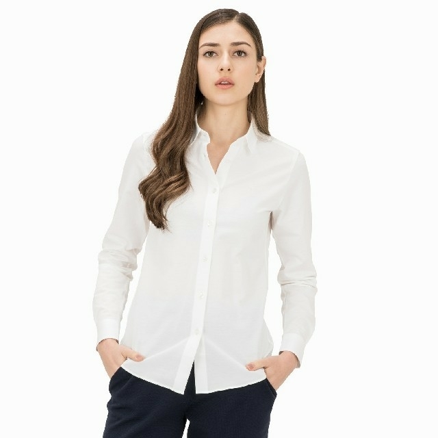 LACOSTE(ラコステ)の★LACOSTE ラコステ★無地白鹿の子地シャツ 40LL  定価17280円 レディースのトップス(シャツ/ブラウス(長袖/七分))の商品写真