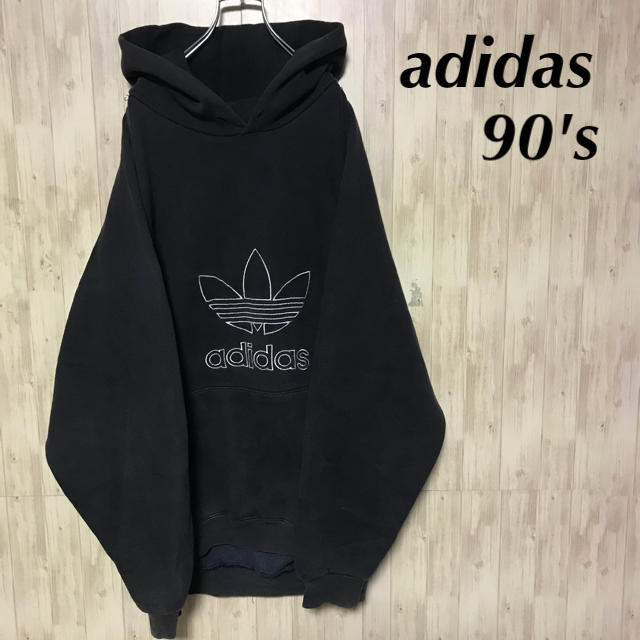 90's adidas 刺繍トレフォイルロゴ パーカ ビッグシルエット | フリマアプリ ラクマ