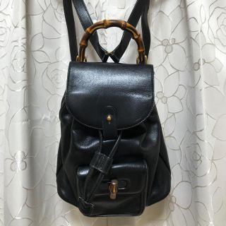 グッチ(Gucci)のGUCCI バンブーミニリュック 黒 本革(リュック/バックパック)