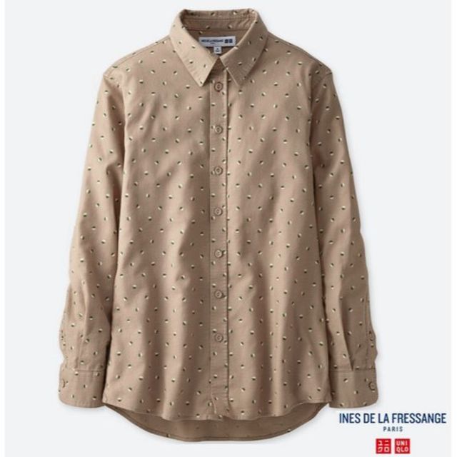 UNIQLO(ユニクロ)の新品XLイネス★フランネルプリントシャツ*コーヒー豆ベージュライトブラウン茶 レディースのトップス(シャツ/ブラウス(長袖/七分))の商品写真