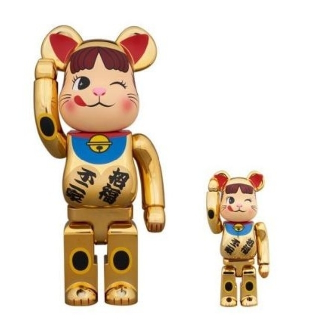 MEDICOM TOY(メディコムトイ)の新品未開封 ベアブリック 招き猫 ペコちゃん 金メッキ弐 100％＆400％ エンタメ/ホビーのフィギュア(その他)の商品写真