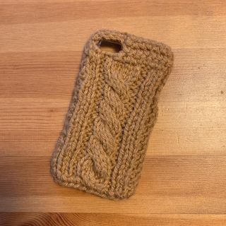 ハンドメイド iPhoneケース キャメル ケーブル編み(スマホケース)