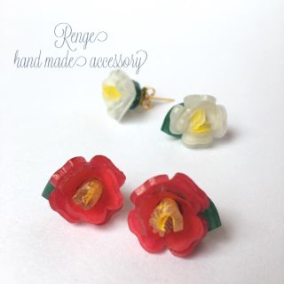 一粒椿の花ピアス＆イヤリング（プラバン）(ピアス)