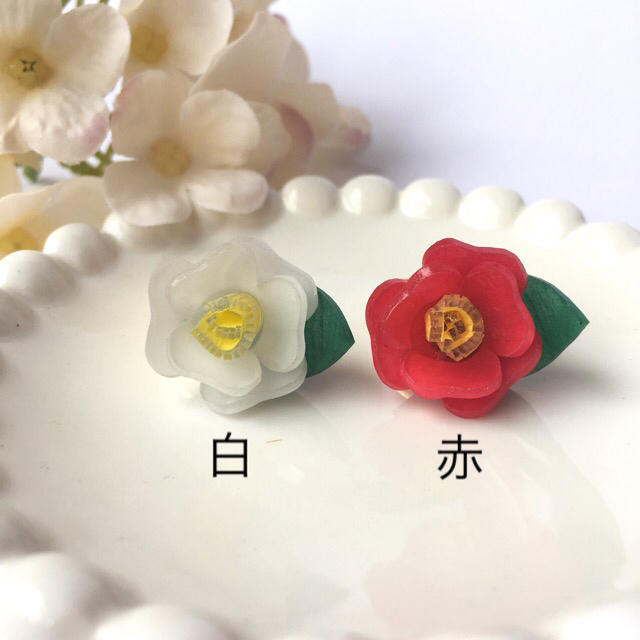 和装に椿の花リング（プラバン） ハンドメイドのアクセサリー(リング)の商品写真