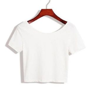 ショート丈 へそ出し トップス Tシャツ 半袖 レディース 【ホワイト】(カットソー(半袖/袖なし))