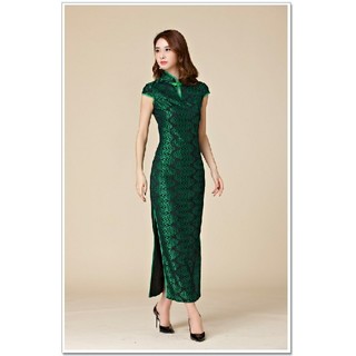 3L 新品 チャイナドレス 緑 大きいサイズ 半袖ロングワンピース コスチューム(ロングワンピース/マキシワンピース)