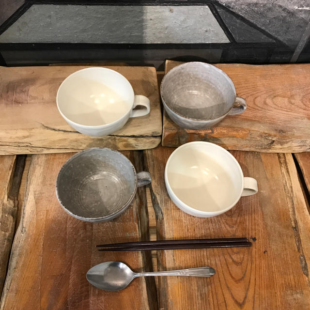 新品 陶器 陶芸作家 人気のスープカップ4個U(260cc位)