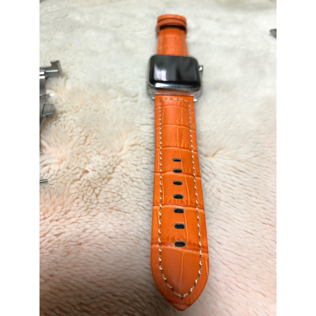 Apple Watch - オレンジ極厚クロコダイルベルト&バックル Apple Watch - オレンジ極厚クロコダイルベルト&バックル